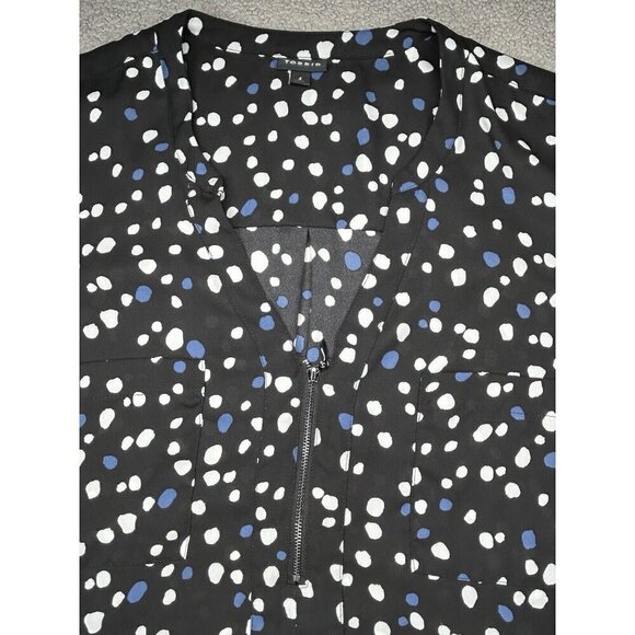 Torrid 4 Top 4X Black Blue White Polka Dot Zip Neck Popover Lightweight Office - Picture 2 of 8